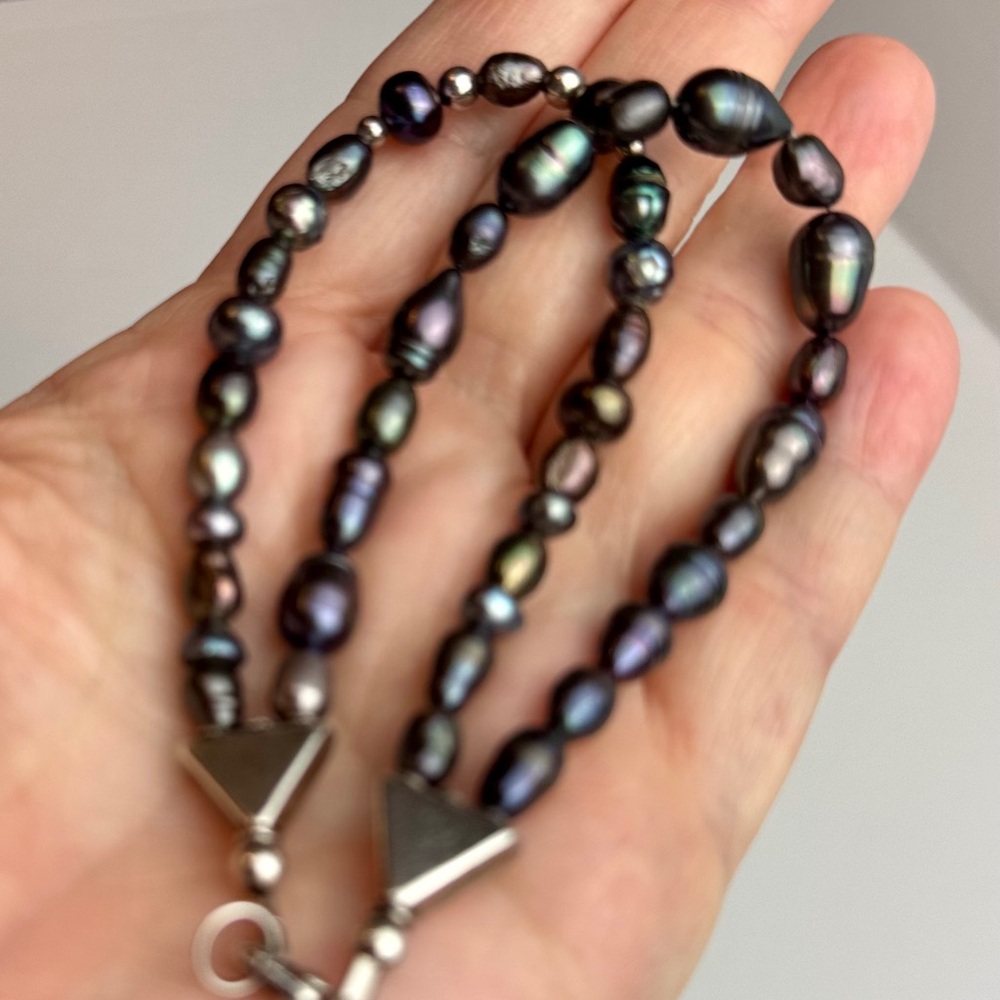 Sterling Silver Double Strand Peacock Pearl Bracelet